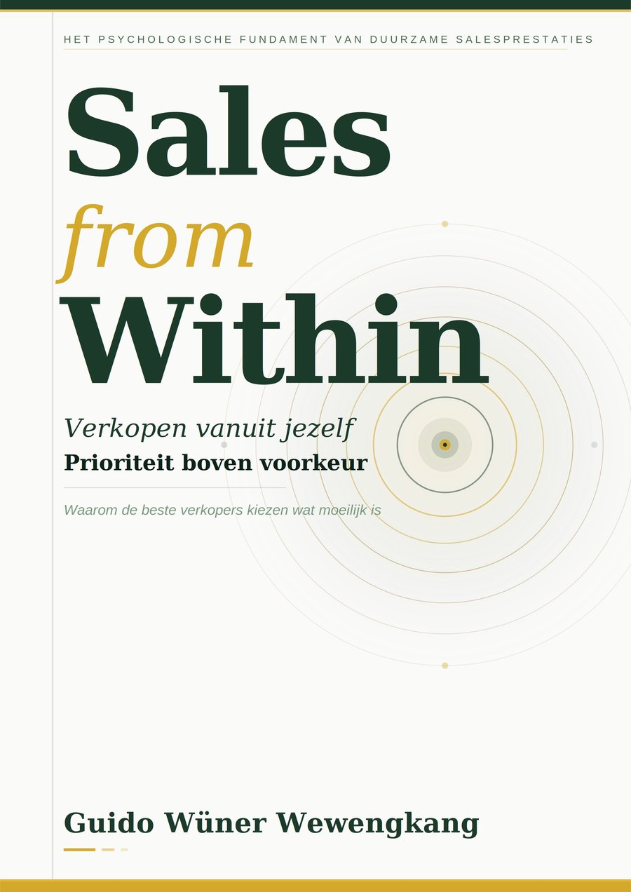 Boekomslag: Sales from Within — Verkopen vanuit jezelf. Prioriteit boven voorkeur, door Guido Wüner Wewengkang